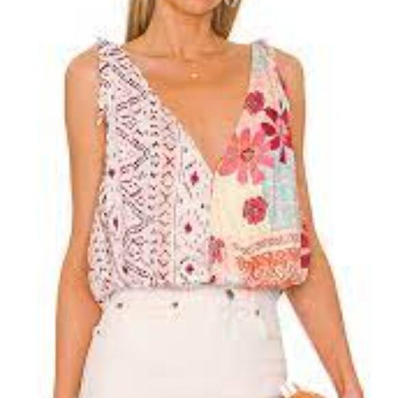NWT Free People Tied To You Print Surplice Tank in Tropical Combo XS - Picture 1 of 7